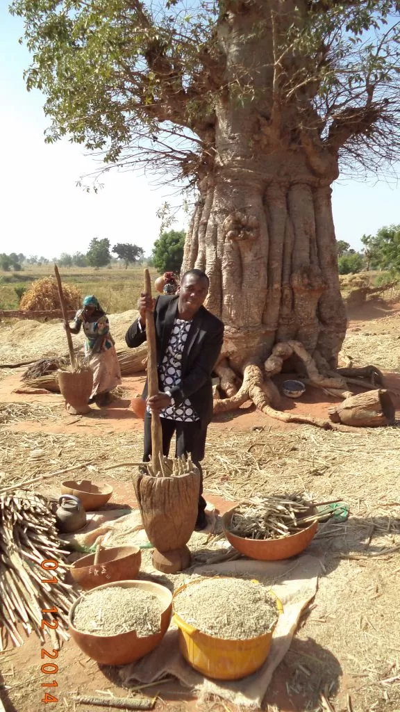 Gen. Coordinator in Danfili Village, Kalgo in Kebi State pounding Sussuka for the Villagers